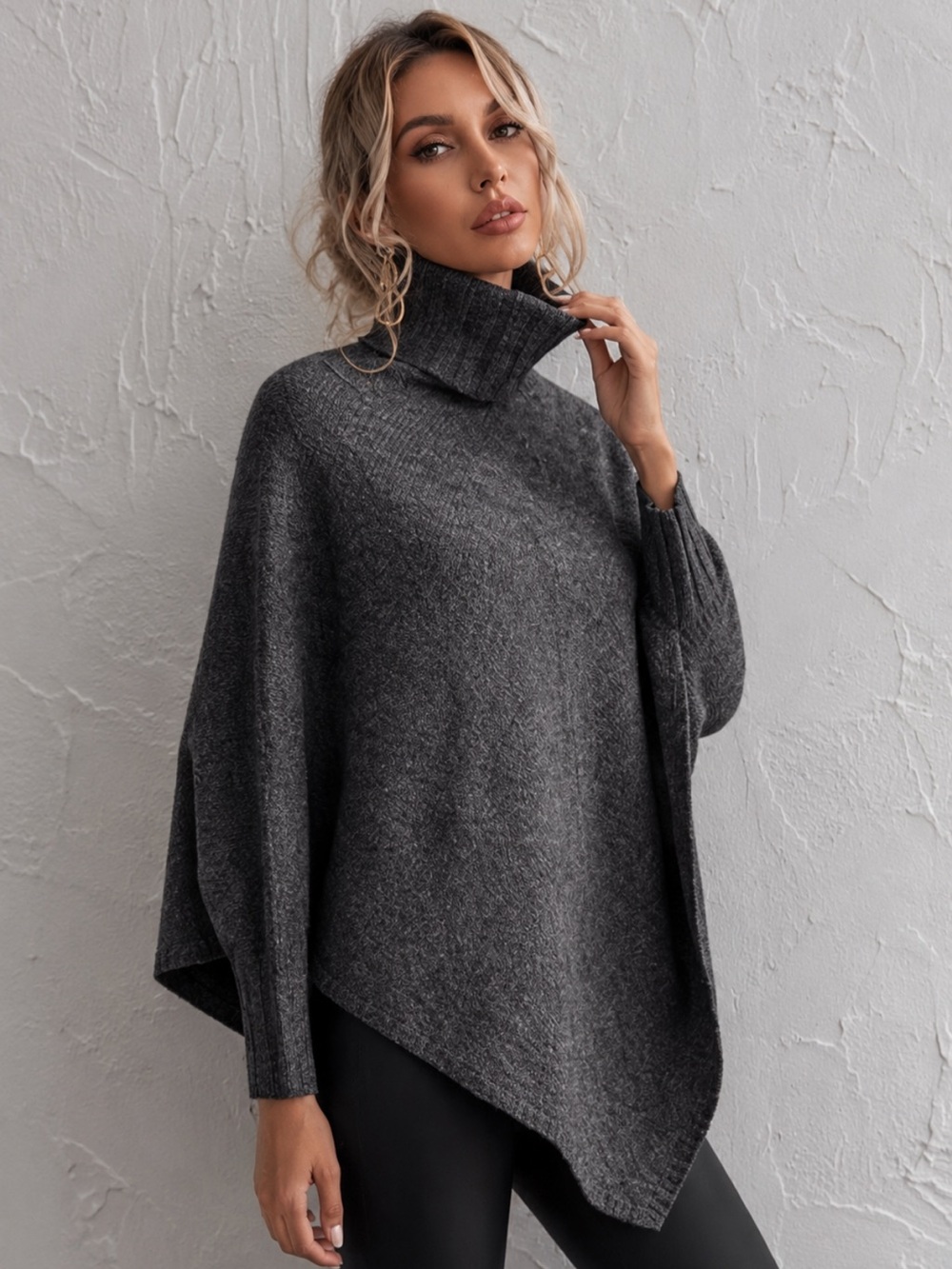 Barefoot Dreams CozyChic Charcoal Gray Turtleneck Poncho One Size Soft Knit